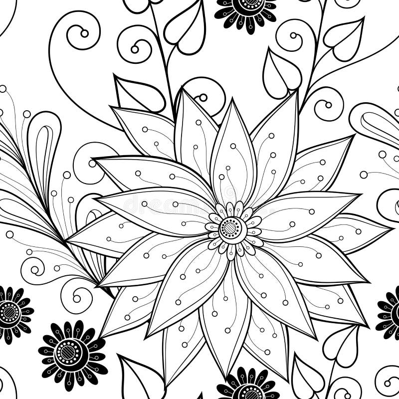 Teste padrão floral monocromático sem emenda (vetor) ilustração royalty free Teste padrão floral monocromático sem emenda (vetor) ilustração royalty free