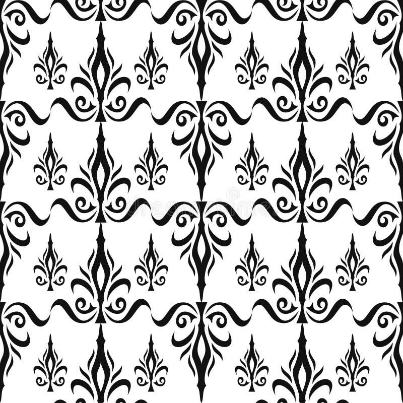 Teste padrão floral sem emenda do damasco. Papel de parede real. Flores e coroas no preto no fundo branco ilustração royalty free Teste padrão floral sem emenda do damasco. Papel de parede real. Flores e coroas no preto no fundo branco ilustração royalty free