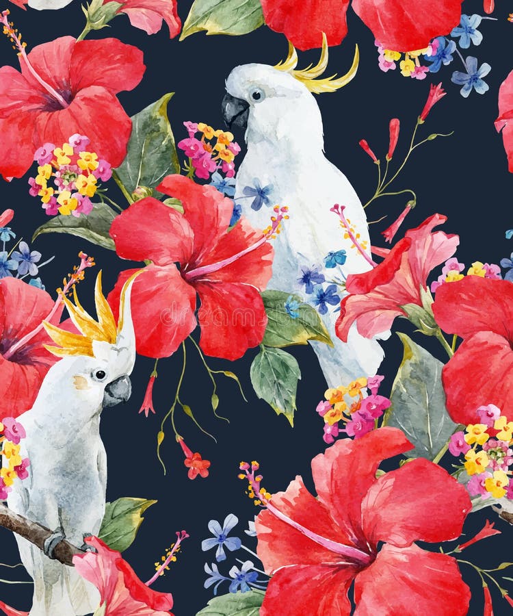 Teste padrão floral tropical do vetor da aquarela ilustração do vetor Teste padrão floral tropical do vetor da aquarela ilustração do vetor