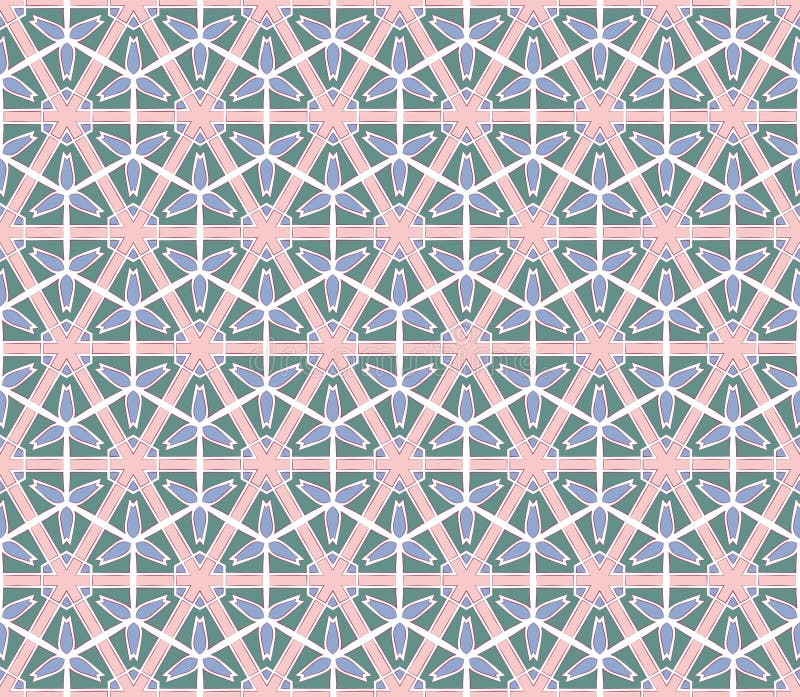 Teste padrão florescido cor-de-rosa verde sextavado retro ilustração stock