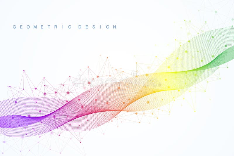 Abstract molecular network pattern with dynamic lines and points. Sound, flow wave, sense of science and technology graphic design. Vector geometric illustration. Abstract molecular network pattern with dynamic lines and points. Sound, flow wave, sense of science and technology graphic design. Vector geometric illustration