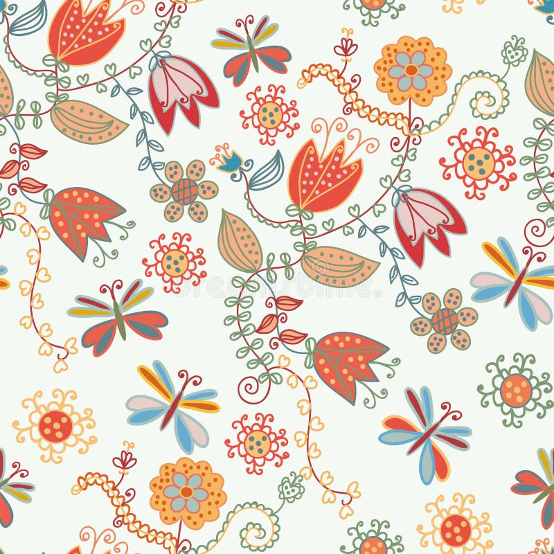 Teste padrão ornamentado sem emenda floral com tulips ilustração royalty free Teste padrão ornamentado sem emenda floral com tulips ilustração royalty free