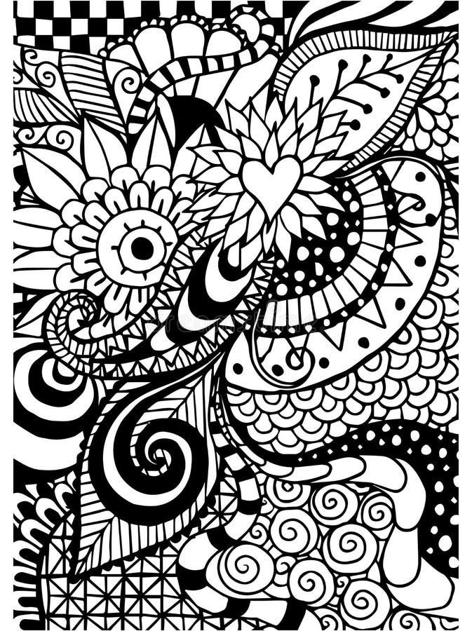 Teste padrão para o livro para colorir Étnico, floral, retro, garatuja, elemento tribal do projeto Fundo preto e branco ilustração stock Teste padrão para o livro para colorir Étnico, floral, retro, garatuja, elemento tribal do projeto Fundo preto e branco ilustração stock