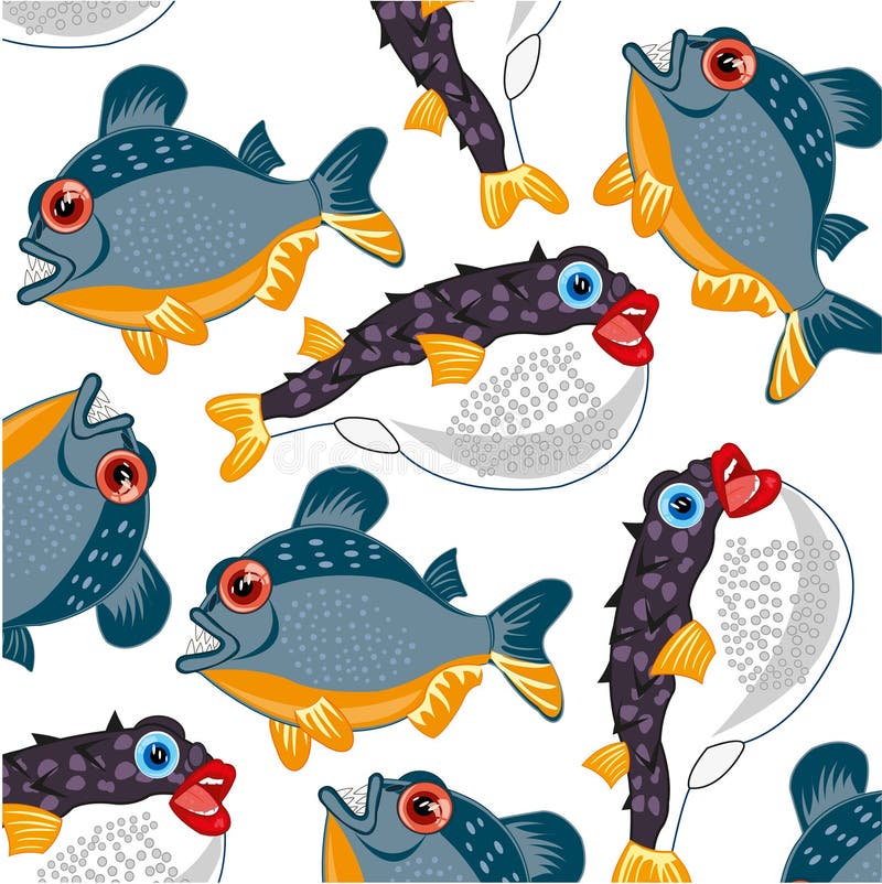 Teste padrão perigoso e venenoso dos peixes do rio e de mar ilustração stock Teste padrão perigoso e venenoso dos peixes do rio e de mar ilustração stock