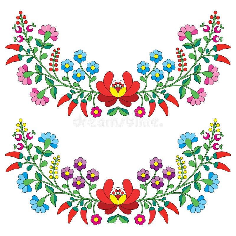 Teste padrão popular floral húngaro - bordado de Kaloscai com flores e paprika ilustração do vetor Teste padrão popular floral húngaro - bordado de Kaloscai com flores e paprika ilustração do vetor