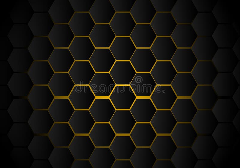 Teste padrão preto abstrato do hexágono no estilo de néon amarelo da tecnologia do fundo Favo de mel