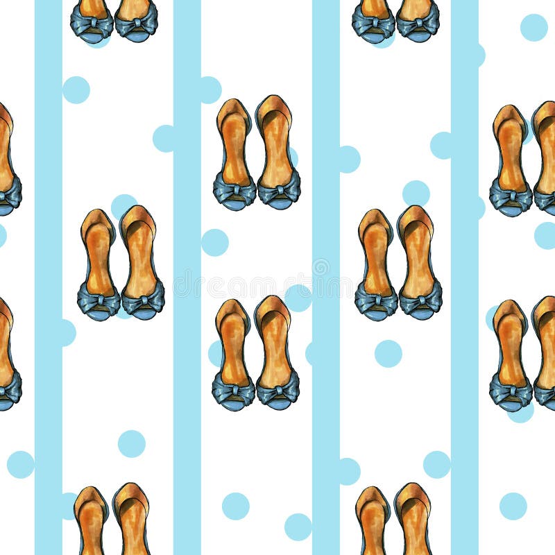 Teste padrão retro azul com dits e sapatas azuis ilustração stock Teste padrão retro azul com dits e sapatas azuis ilustração stock