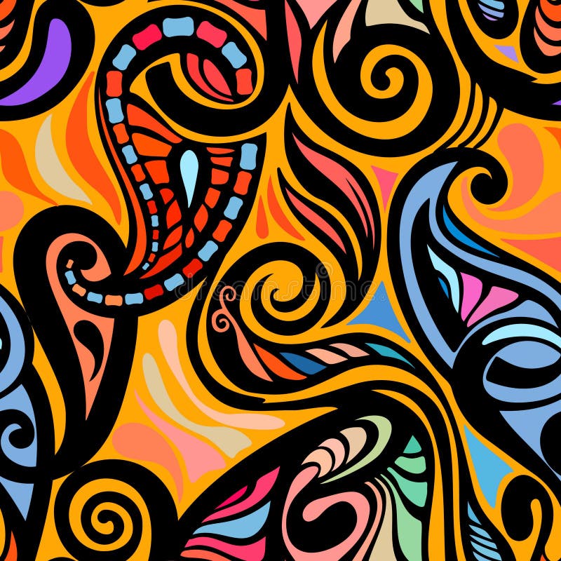 Padrão paisley abstrato e colorido sem costura ilustração stock
