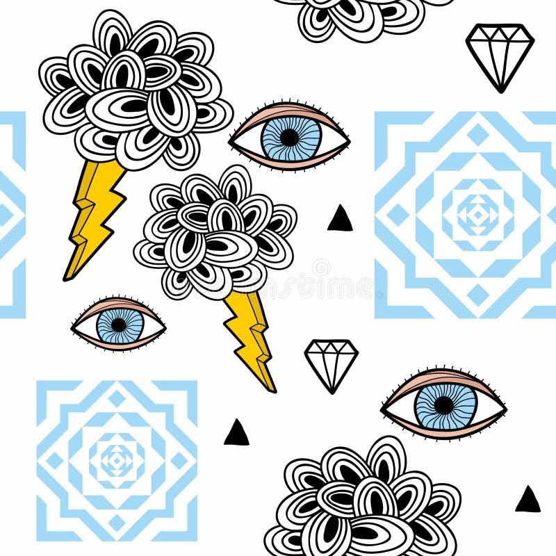 Padrão abstrato e contínuo com olhos no céu ilustração do vetor