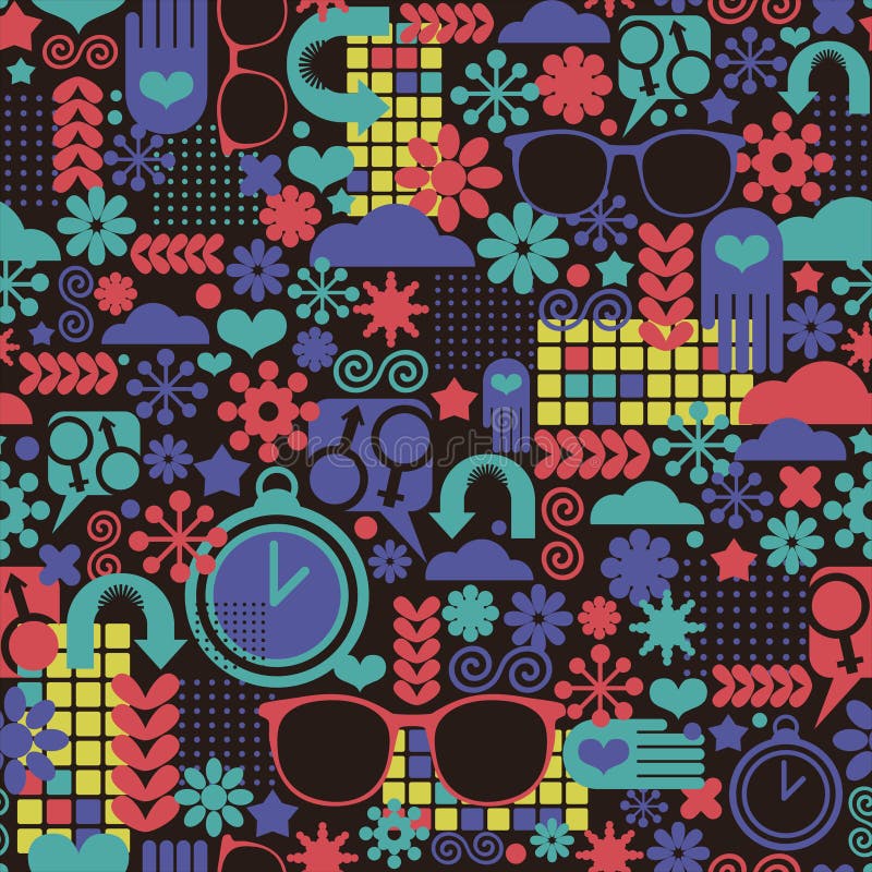 Teste padrão sem emenda abstrato com pulsos de disparo e elementos do projeto ilustração stock