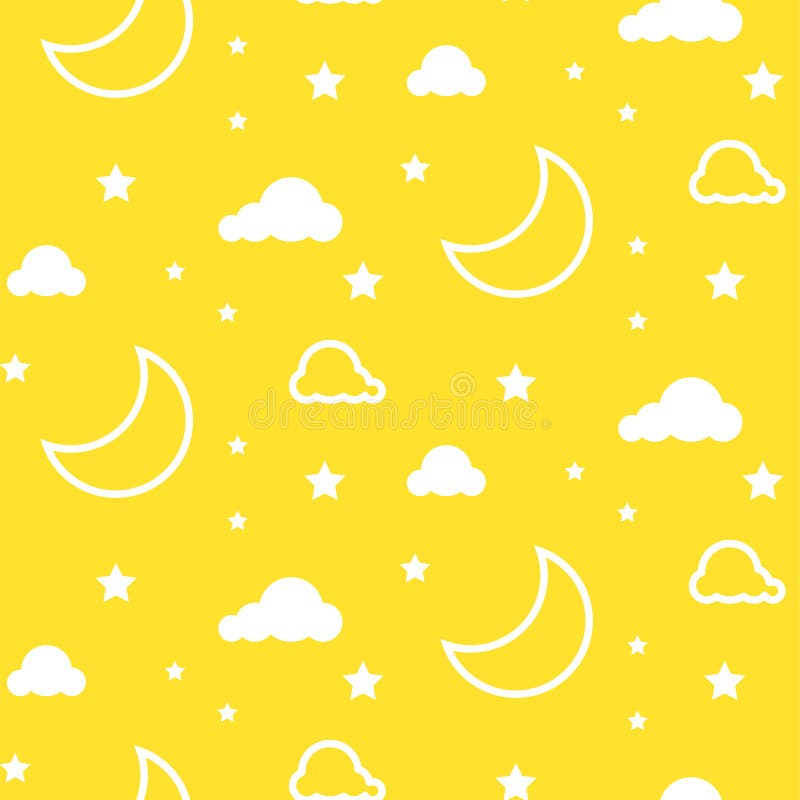 Teste padrão sem emenda amarelo do vetor da lua e das nuvens ilustração do vetor Teste padrão sem emenda amarelo do vetor da lua e das nuvens ilustração do vetor