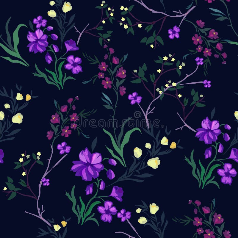 Teste padrão sem emenda botânico com cereja e flores, motivos do vetor para a cópia da tela e bordado ilustração do vetor Teste padrão sem emenda botânico com cereja e flores, motivos do vetor para a cópia da tela e bordado ilustração do vetor