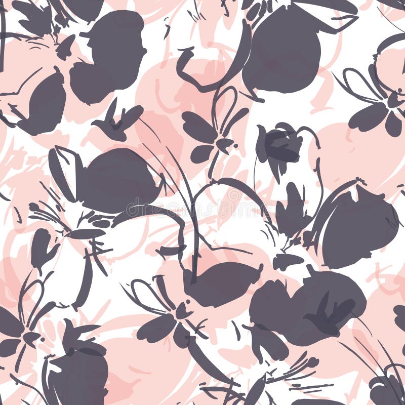 Teste padrão sem emenda com as flores macias mergulhadas em cinzento e em cor-de-rosa com um fundo branco ilustração do vetor Teste padrão sem emenda com as flores macias mergulhadas em cinzento e em cor-de-rosa com um fundo branco ilustração do vetor