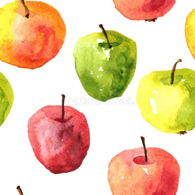Teste padrão sem emenda com as maçãs do desenho da aquarela ilustração royalty free Teste padrão sem emenda com as maçãs do desenho da aquarela ilustração royalty free