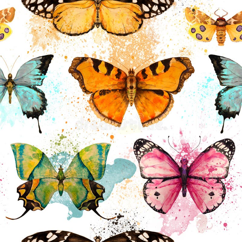 Teste padrão sem emenda com borboleta da aquarela ilustração stock Teste padrão sem emenda com borboleta da aquarela ilustração stock