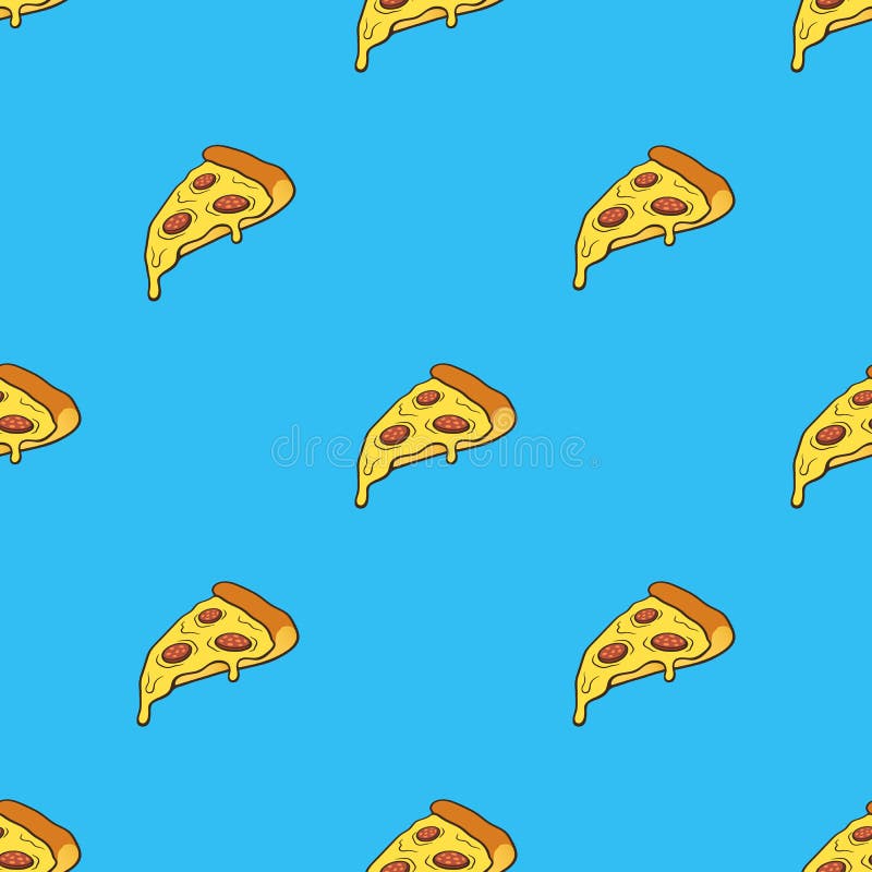 Teste padrão sem emenda com fatia da pizza com contorno no estilo do pop art ilustração stock Teste padrão sem emenda com fatia da pizza com contorno no estilo do pop art ilustração stock