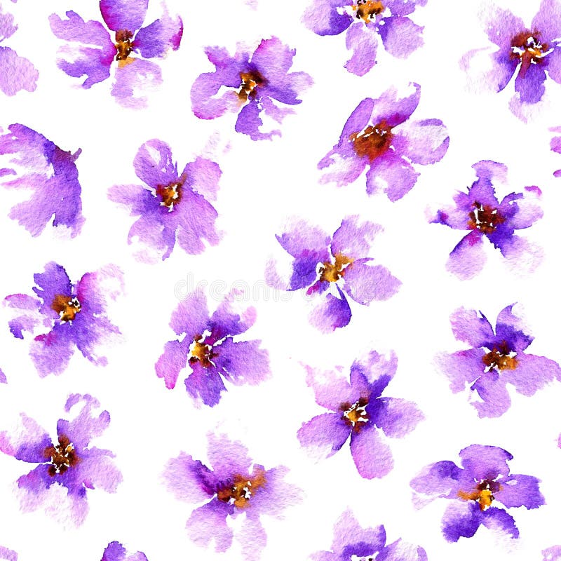 Teste padrão sem emenda com flores violetas Ilustração pintado à mão da aquarela ilustração royalty free Teste padrão sem emenda com flores violetas Ilustração pintado à mão da aquarela ilustração royalty free
