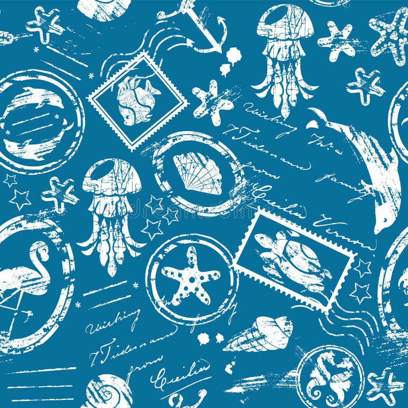 Teste padrão sem emenda com mar e elementos tropicais ilustração royalty free Teste padrão sem emenda com mar e elementos tropicais ilustração royalty free