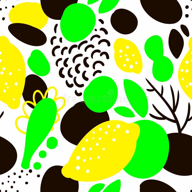 Teste padrão sem emenda com os limões amarelos no estilo abstrato ilustração royalty free