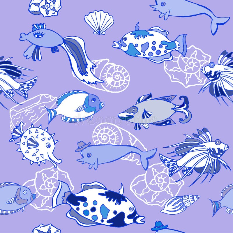 Teste padrão sem emenda com peixes azuis ilustração stock Teste padrão sem emenda com peixes azuis ilustração stock