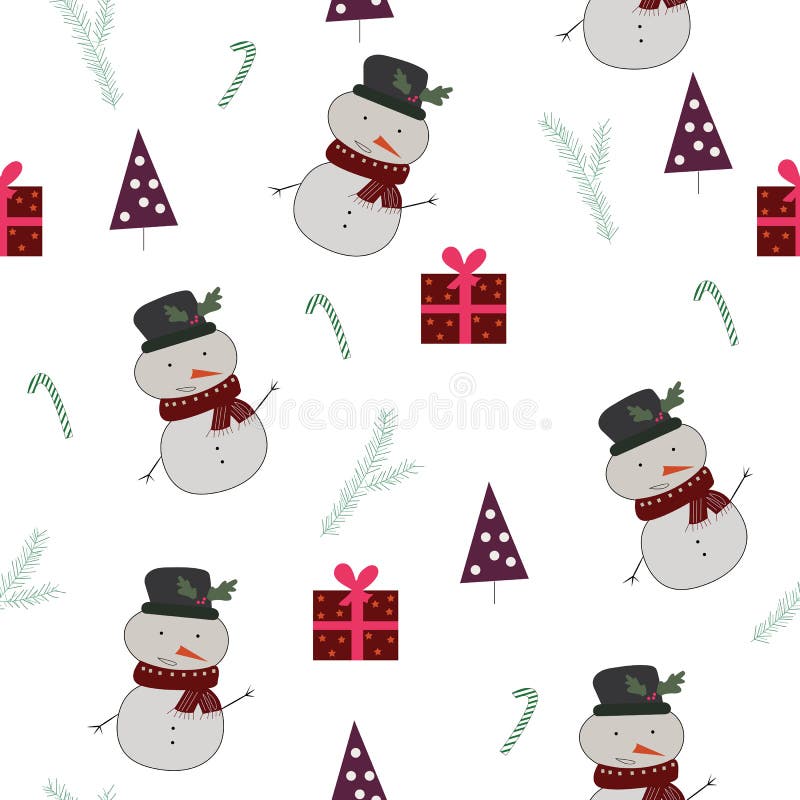 Teste padrão sem emenda com snownan, árvores de Natal, presentes ilustração royalty free Teste padrão sem emenda com snownan, árvores de Natal, presentes ilustração royalty free