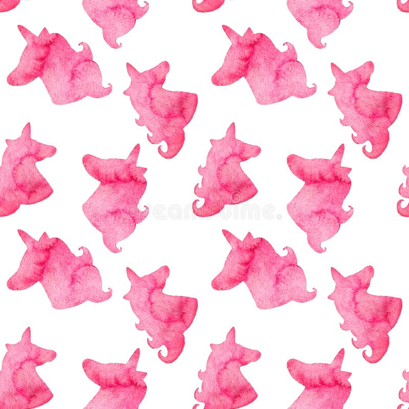 Teste padrão sem emenda com unicórnios carmesins Silhueta do rosa da aquarela dos unicórnios Criatura fantástica, animal místico ilustração do vetor Teste padrão sem emenda com unicórnios carmesins Silhueta do rosa da aquarela dos unicórnios Criatura fantástica, animal místico ilustração do vetor