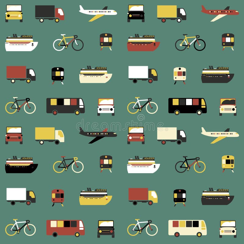 Teste padrão sem emenda com ícones do transporte ilustração do vetor Teste padrão sem emenda com ícones do transporte ilustração do vetor