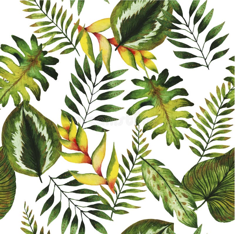 Teste padrão sem emenda da aquarela Plantas tropicais e flores do verão ilustração stock Teste padrão sem emenda da aquarela Plantas tropicais e flores do verão ilustração stock