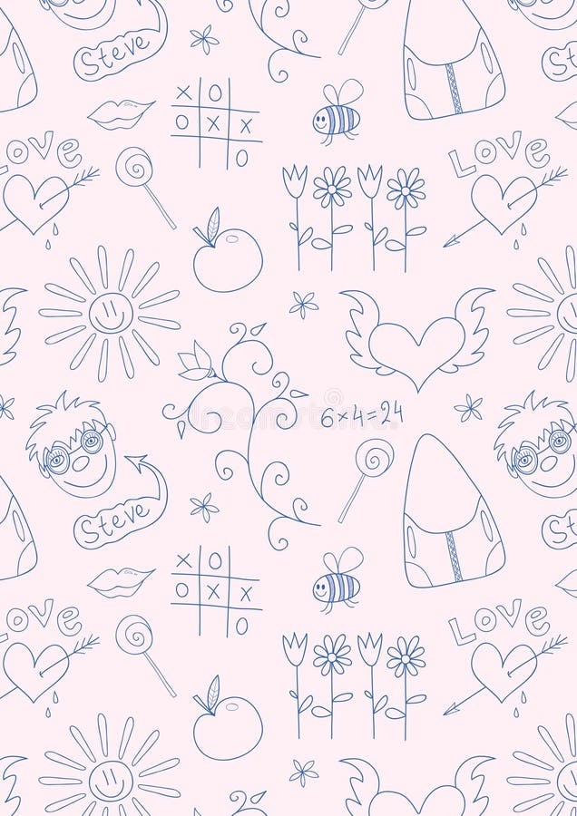 Teste padrão sem emenda da escola do doodle para meninas ilustração royalty free Teste padrão sem emenda da escola do doodle para meninas ilustração royalty free
