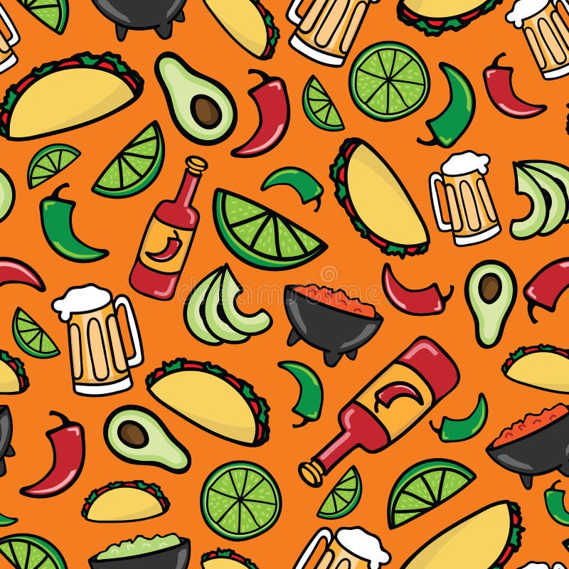 Teste padrão sem emenda da festa colorida do tempo do taco ilustração do vetor Teste padrão sem emenda da festa colorida do tempo do taco ilustração do vetor