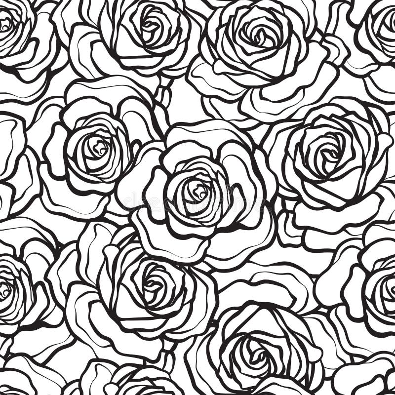 Teste padrão sem emenda da flor de Rosa Rosas pretas do esboço no backg branco ilustração do vetor Teste padrão sem emenda da flor de Rosa Rosas pretas do esboço no backg branco ilustração do vetor