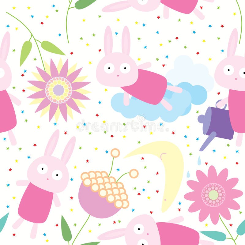 Padrão contínuo de coelho e flores ilustração stock