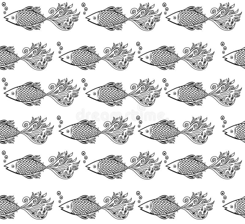 Teste padrão sem emenda da garatuja dos peixes ilustração do vetor Teste padrão sem emenda da garatuja dos peixes ilustração do vetor