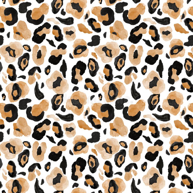Teste padrão sem emenda da pele marrom pintado à mão na moda do leopardo da aquarela no fundo branco Cópia exótica animal do reve ilustração royalty free Teste padrão sem emenda da pele marrom pintado à mão na moda do leopardo da aquarela no fundo branco Cópia exótica animal do reve ilustração royalty free