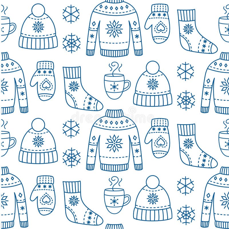 Teste padrão sem emenda da roupa da estação do inverno ilustração stock Teste padrão sem emenda da roupa da estação do inverno ilustração stock