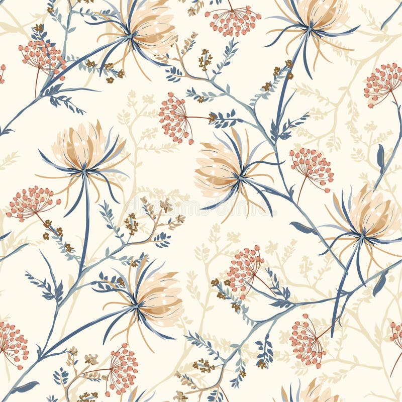 Seamless pattern of soft and graceful oriental blooming flowers,botanical vector design for fashion,fabric,wallpaper,and all prints on light beach background color. Seamless pattern of soft and graceful oriental blooming flowers,botanical vector design for fashion,fabric,wallpaper,and all prints on light beach background color