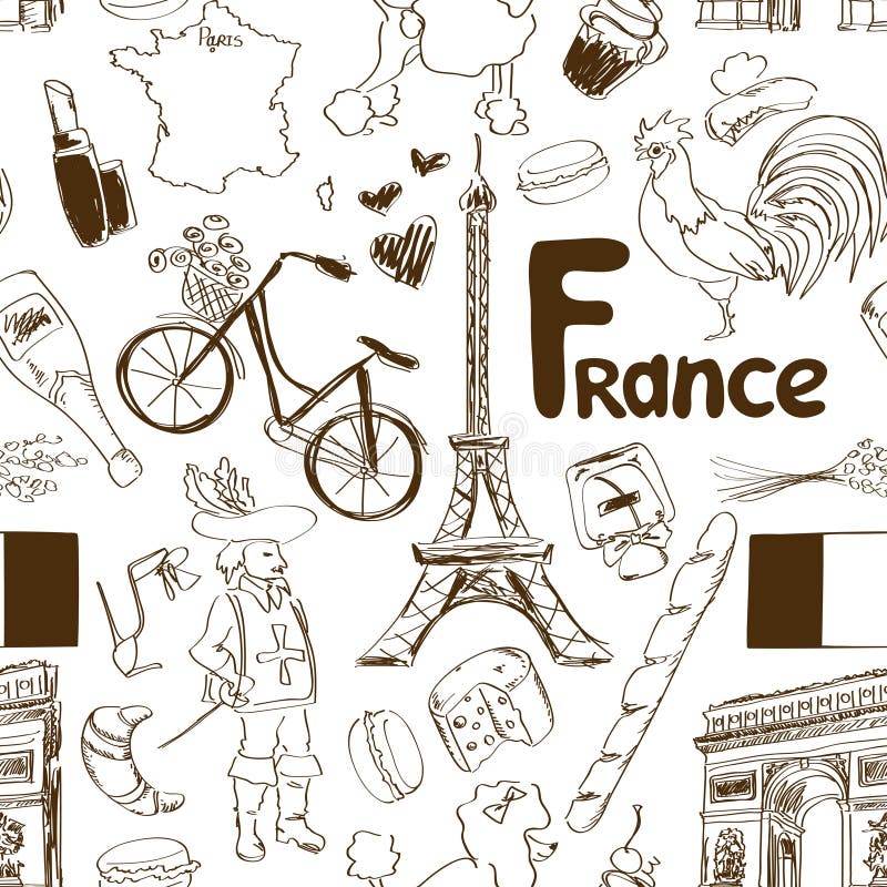 Teste padrão sem emenda de França do esboço ilustração do vetor Teste padrão sem emenda de França do esboço ilustração do vetor