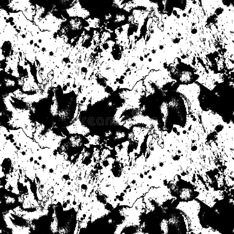 Teste padrão sem emenda de manchas pretas da aquarela no fundo branco ilustração stock Teste padrão sem emenda de manchas pretas da aquarela no fundo branco ilustração stock