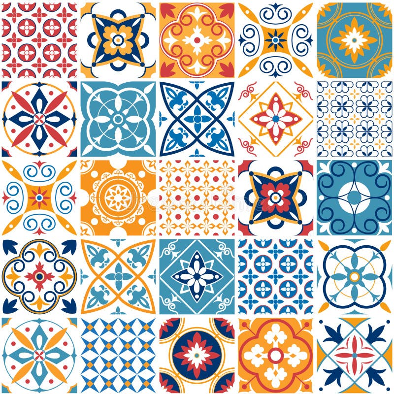 Teste padrão sem emenda de Portugal Textura mediterrânea do azulejo do vintage Testes padrões das telhas e texturas geométricos d