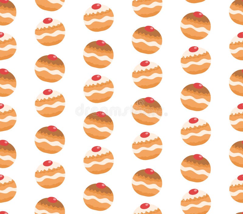 Teste padrão sem emenda de Sufganiyot Textura sem emenda da filhós judaica ilustração stock Teste padrão sem emenda de Sufganiyot Textura sem emenda da filhós judaica ilustração stock