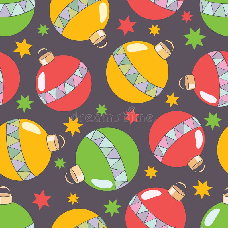 Teste padrão sem emenda do ano novo do vetor com os brinquedos coloridos da árvore de Natal ilustração stock Teste padrão sem emenda do ano novo do vetor com os brinquedos coloridos da árvore de Natal ilustração stock