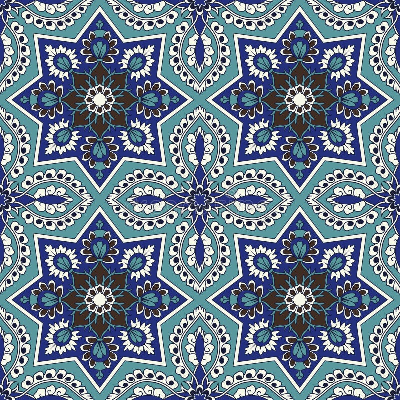 Arabesque seamless pattern in blue and turquoise in editable vector file. Arabesque seamless pattern in blue and turquoise in editable vector file