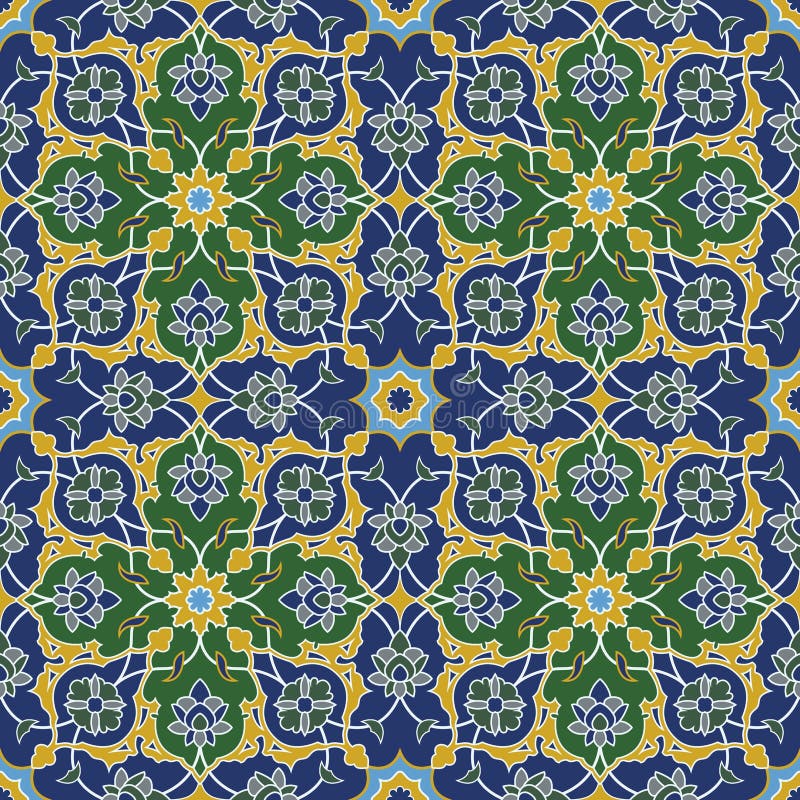 Arabesque seamless pattern in blue and green in editable vector file. Arabesque seamless pattern in blue and green in editable vector file