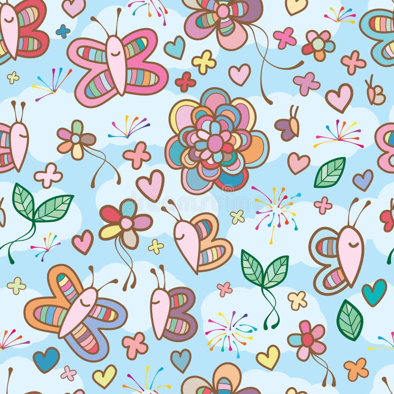 Teste padrão sem emenda do céu bonito colorido da borboleta ilustração do vetor Teste padrão sem emenda do céu bonito colorido da borboleta ilustração do vetor