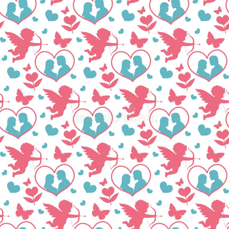 Teste padrão sem emenda do dia feliz do ` s do Valentim Fundo infinito do amor romântico bonito Cupido, coração que repete a text ilustração stock Teste padrão sem emenda do dia feliz do ` s do Valentim Fundo infinito do amor romântico bonito Cupido, coração que repete a text ilustração stock