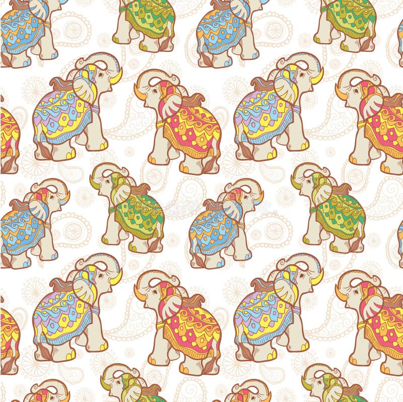 Padrão contínuo de elefante indiano ilustração do vetor