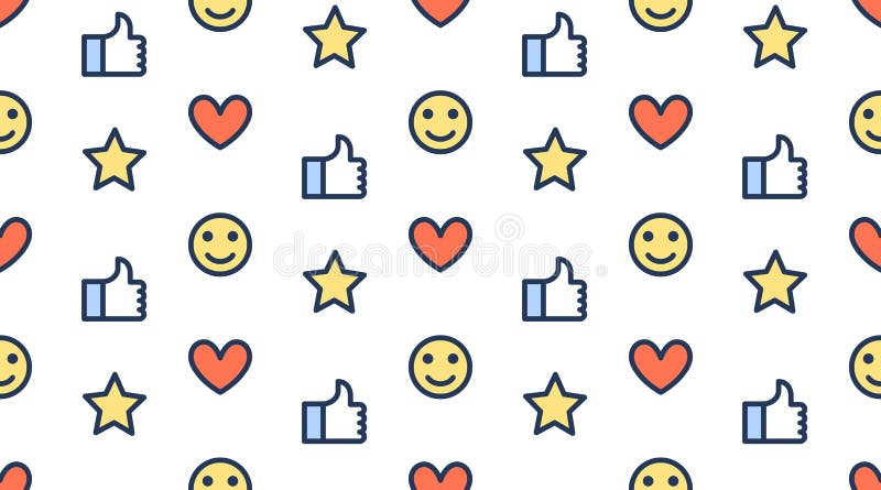 Teste padrão sem emenda do feedback com linha lisa ícones de polegares acima, como, estrela, cliente feliz Fundo simples para o c ilustração royalty free Teste padrão sem emenda do feedback com linha lisa ícones de polegares acima, como, estrela, cliente feliz Fundo simples para o c ilustração royalty free
