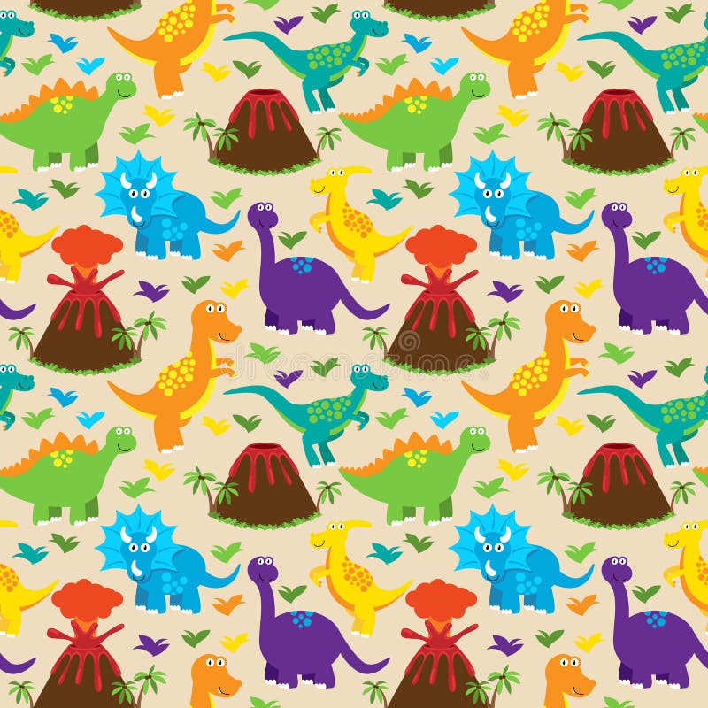 Padrão de fundo vetorial contínuo e repetível de dinossauro ilustração stock