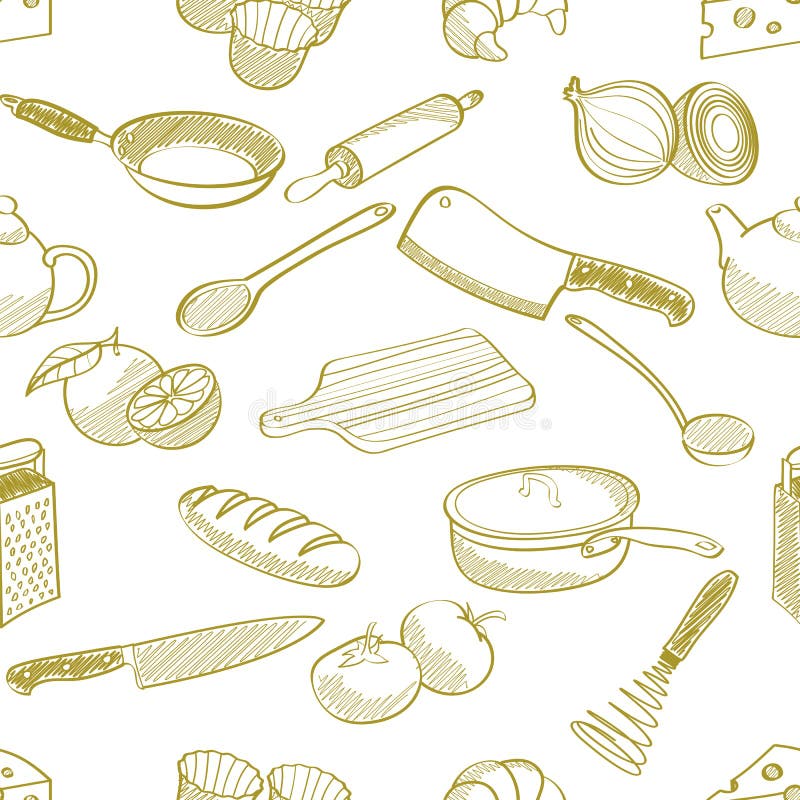 Teste padrão sem emenda do material de cozinha ilustração do vetor Teste padrão sem emenda do material de cozinha ilustração do vetor