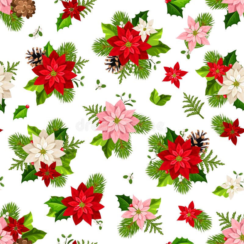 Teste padrão sem emenda do Natal com flores da poinsétia Ilustração do vetor ilustração stock Teste padrão sem emenda do Natal com flores da poinsétia Ilustração do vetor ilustração stock
